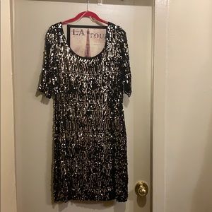Fashion to Figure Black and Gold Sequin Mini Dress
